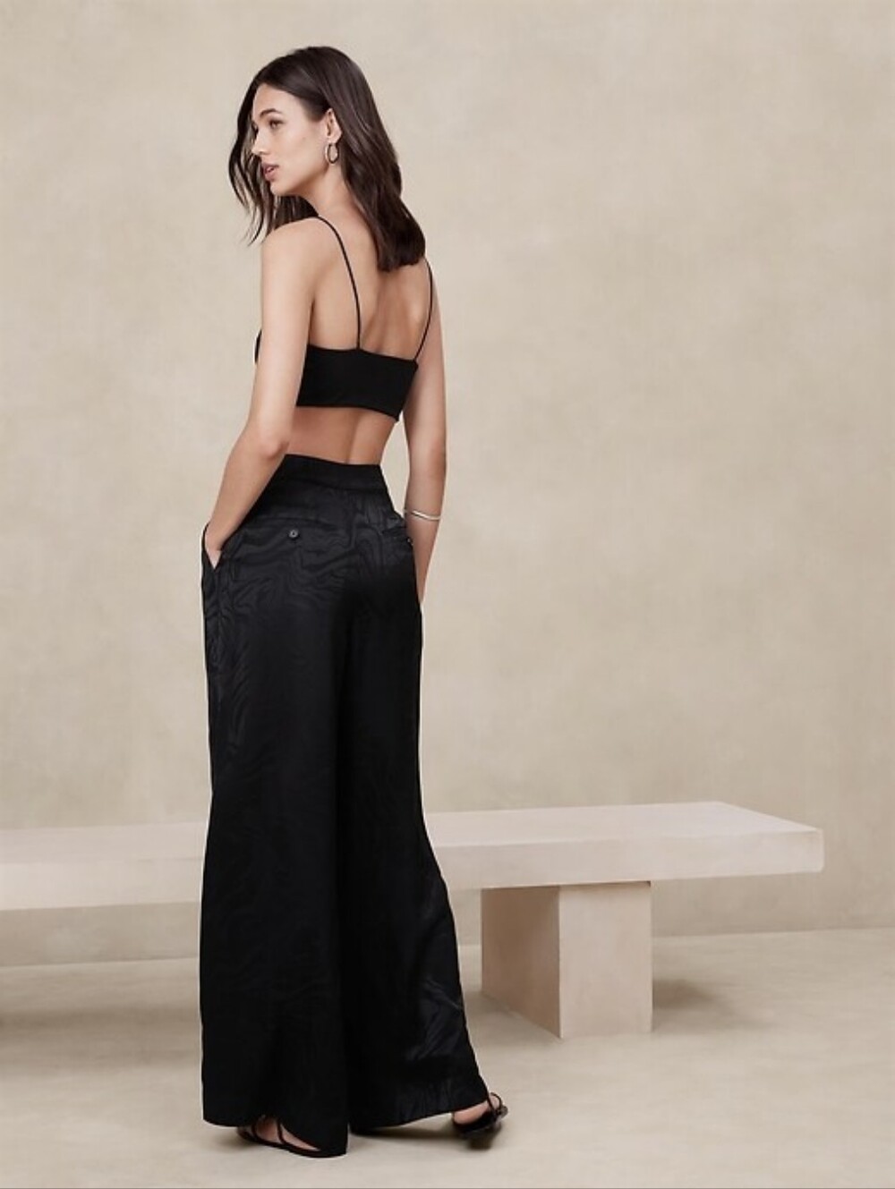 NWT BANANA REPUBLIC | $120 Jacquard Satin Wide Leg Pants - Picture 2 of 3